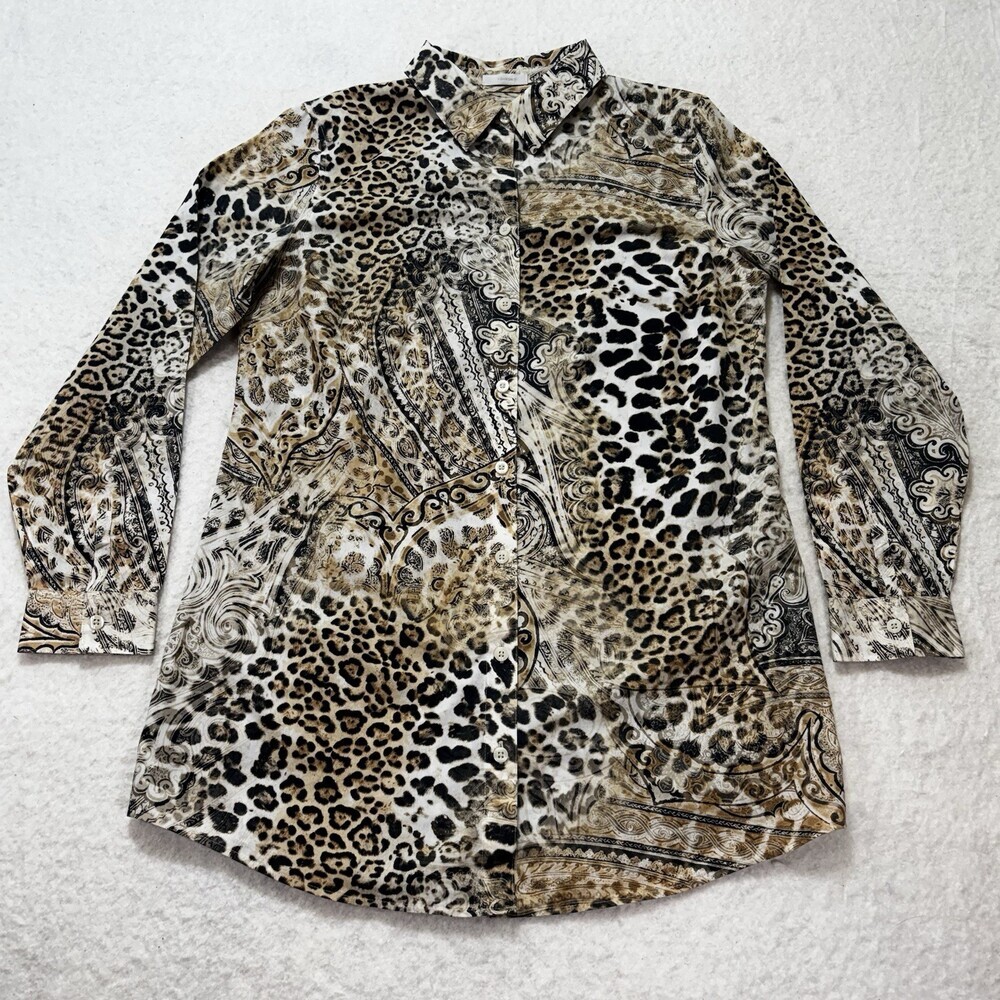 Chicos No Iron Anima Print Tunic Button Down Blouse Size 0 Fit As 4/6